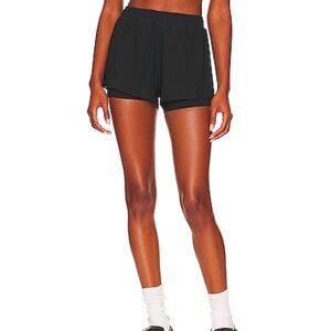 Line Up Layered Short in Black, high waisted, workout shorts, lined LSPACE XS